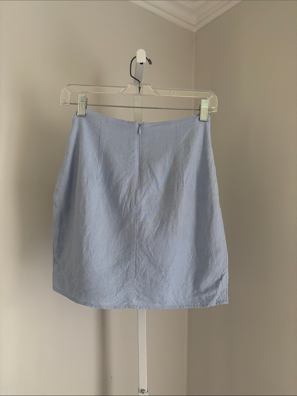 Super down Milah Wrap Skirt Light Blue Tie-Waist Mini Skirt - Picture 4 of 6